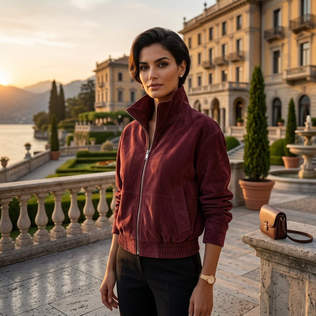 Blouson Bomber en Velours Effet Daim