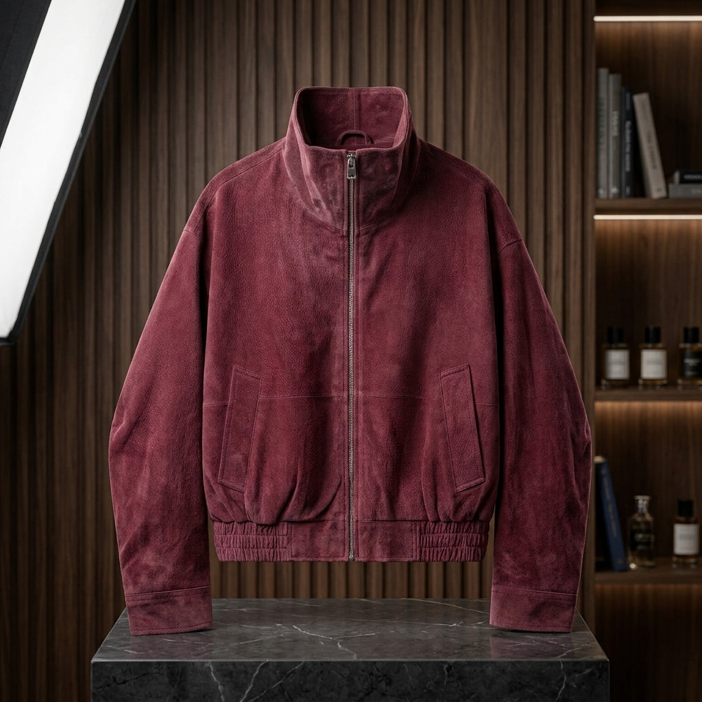 Blouson Bomber en Velours Effet Daim