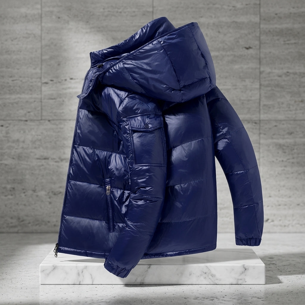 Glossy Down Puffer Jacket with Detachable Hood