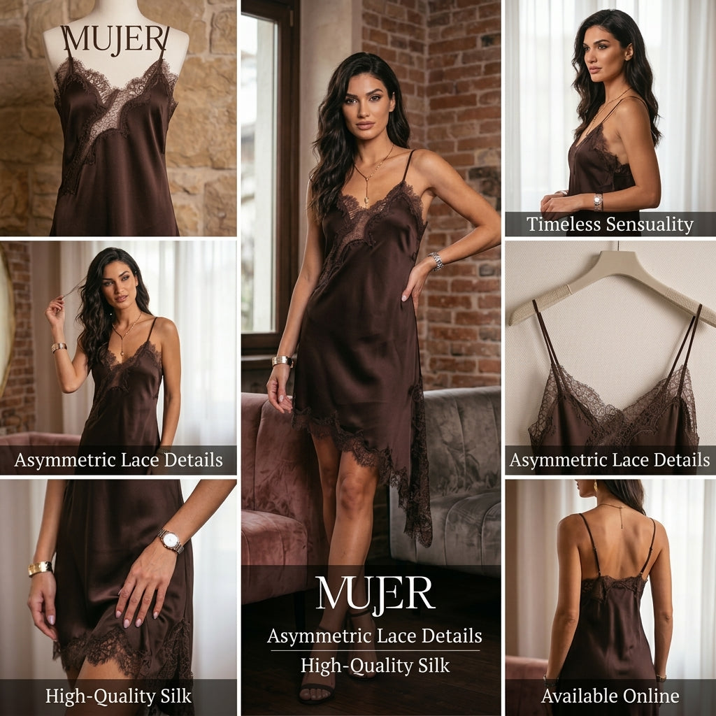 Asymmetric Lace Satin Mini Dress