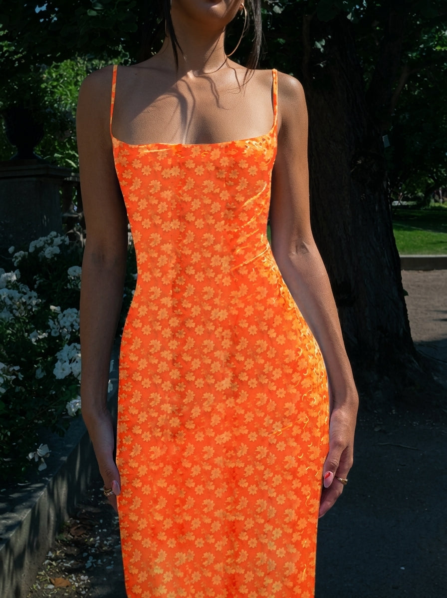 Floral Backless Square-Neck Maxi Dress