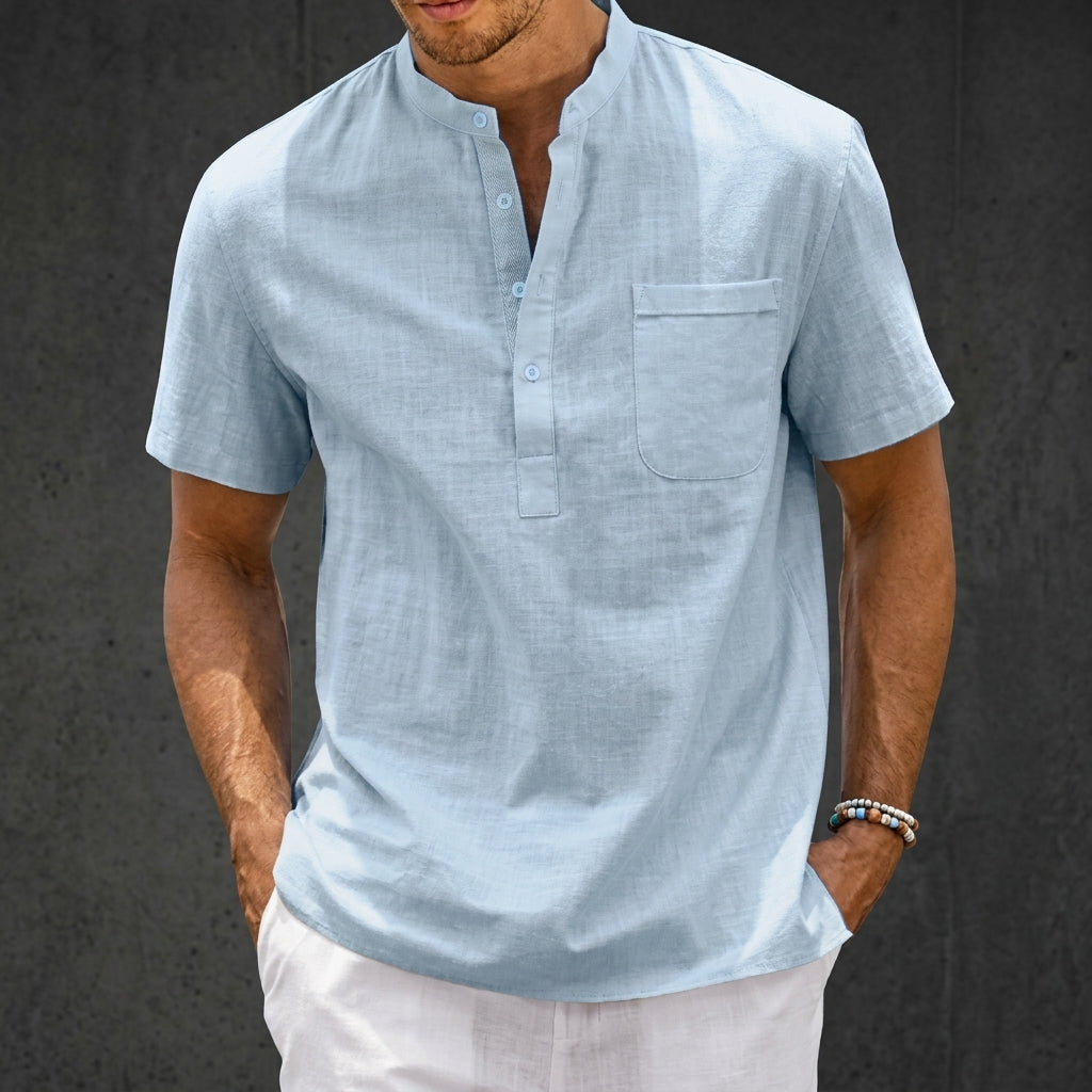 Riviera Linen-Blend Henley Shirt