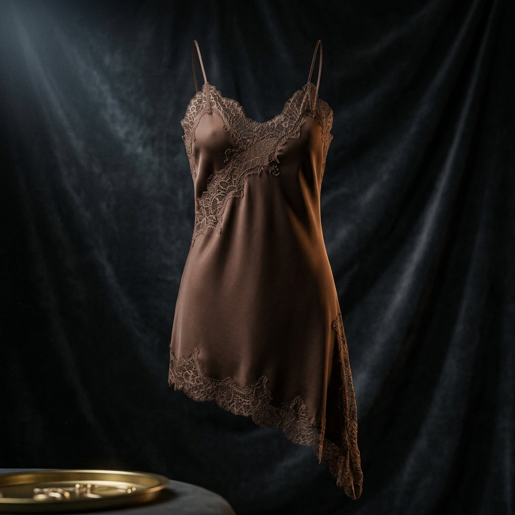Asymmetric Lace Satin Mini Dress