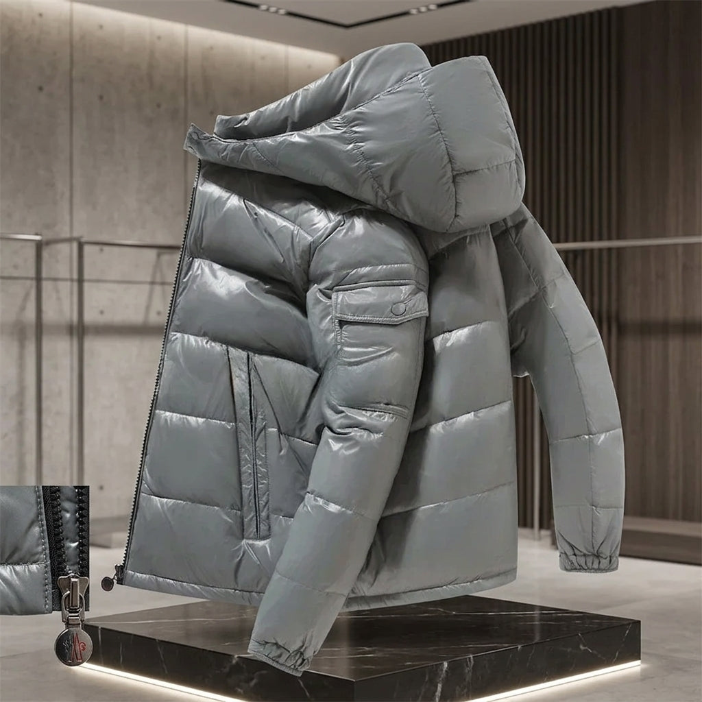 Glossy Down Puffer Jacket with Detachable Hood