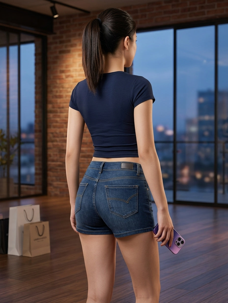 Low-Waist Skinny Stretch Denim Shorts