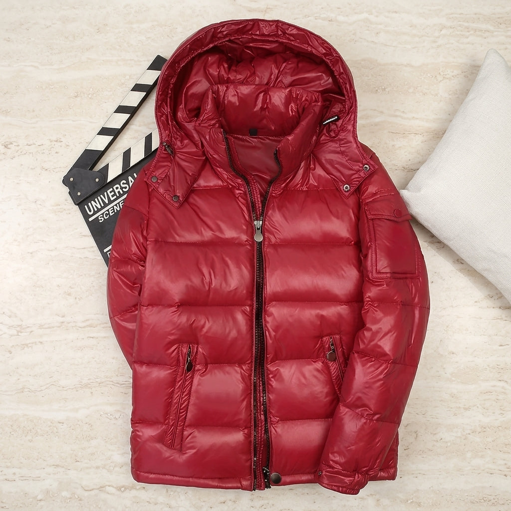 Glossy Down Puffer Jacket with Detachable Hood