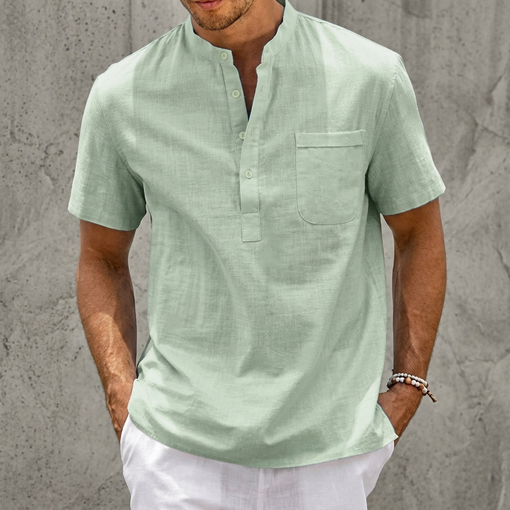 Riviera Linen-Blend Henley Shirt