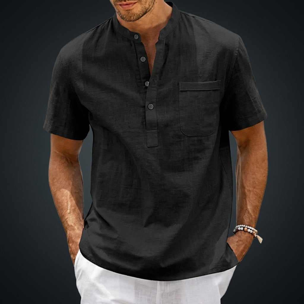 Riviera Linen-Blend Henley Shirt