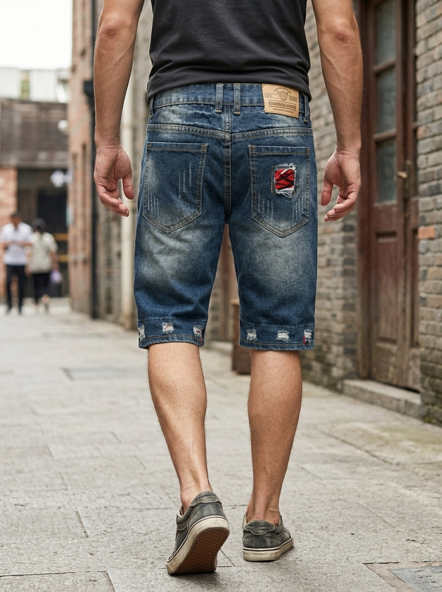 Distressed Patchwork Grunge Denim Shorts | Y2K Streetwear Hip-Hop Heavy Wash