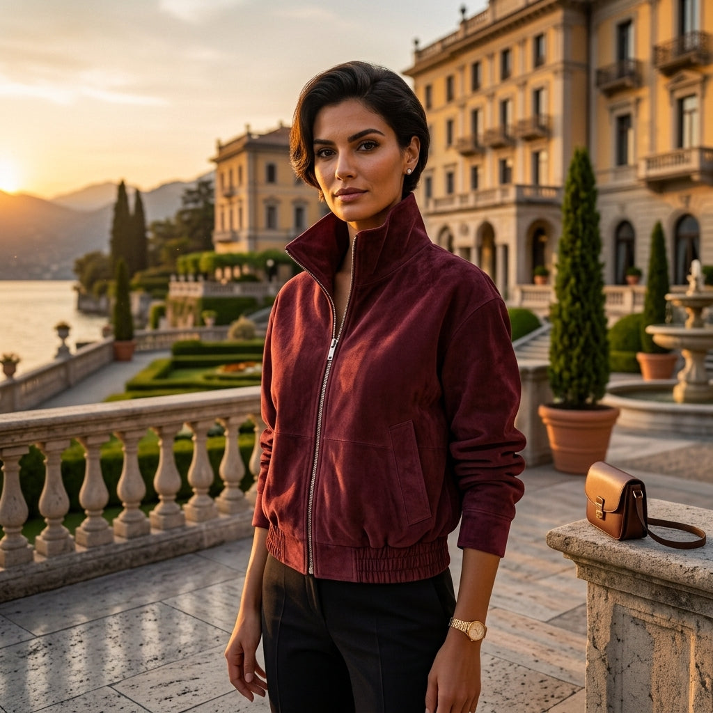 Blouson Bomber en Velours Effet Daim