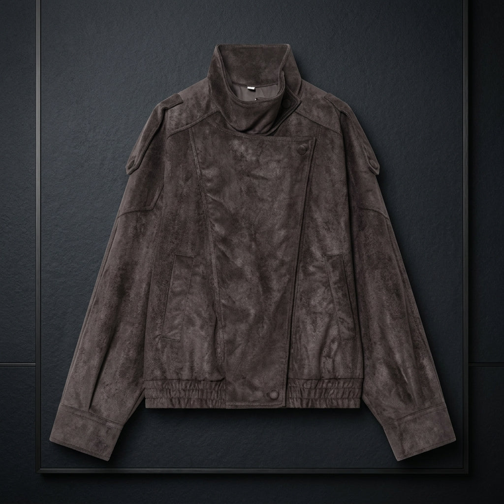 Oversized Vegan Leather Stand-Collar Jacket