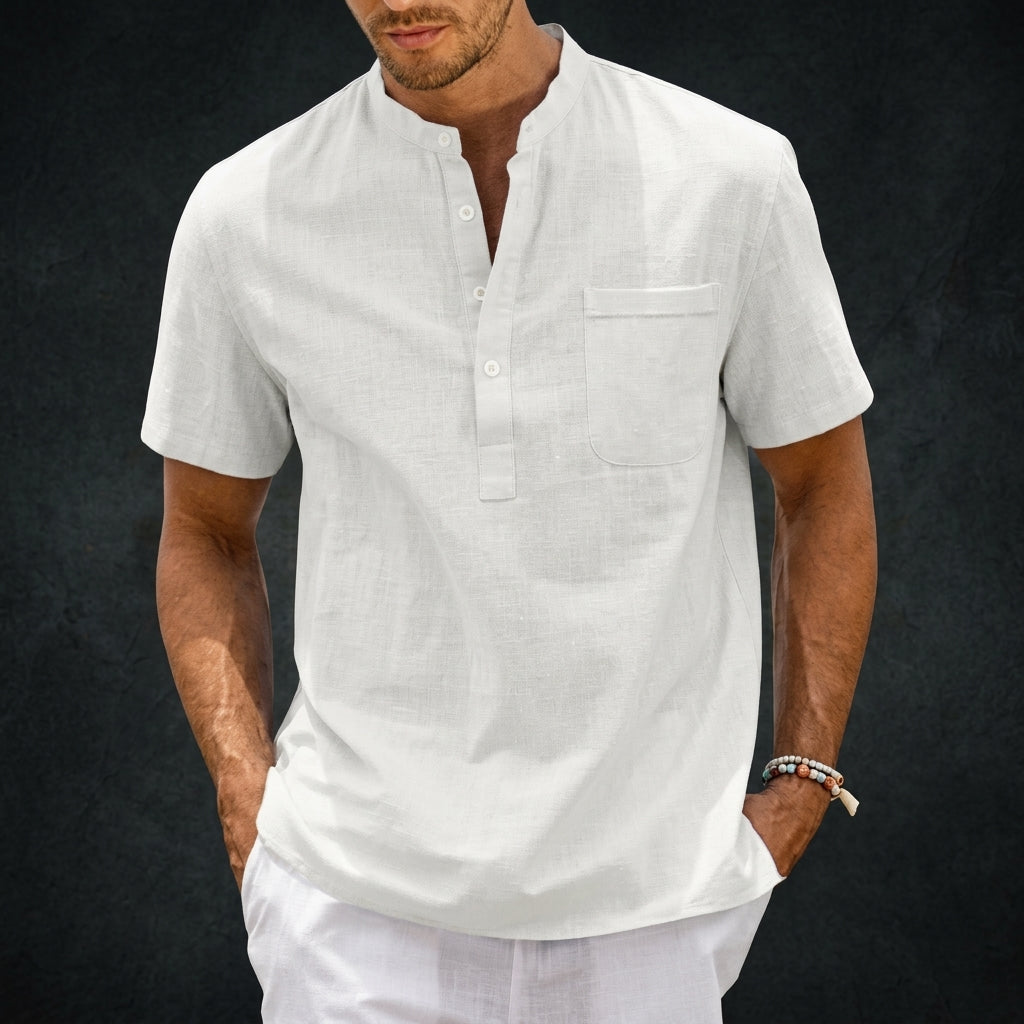 Riviera Linen-Blend Henley Shirt
