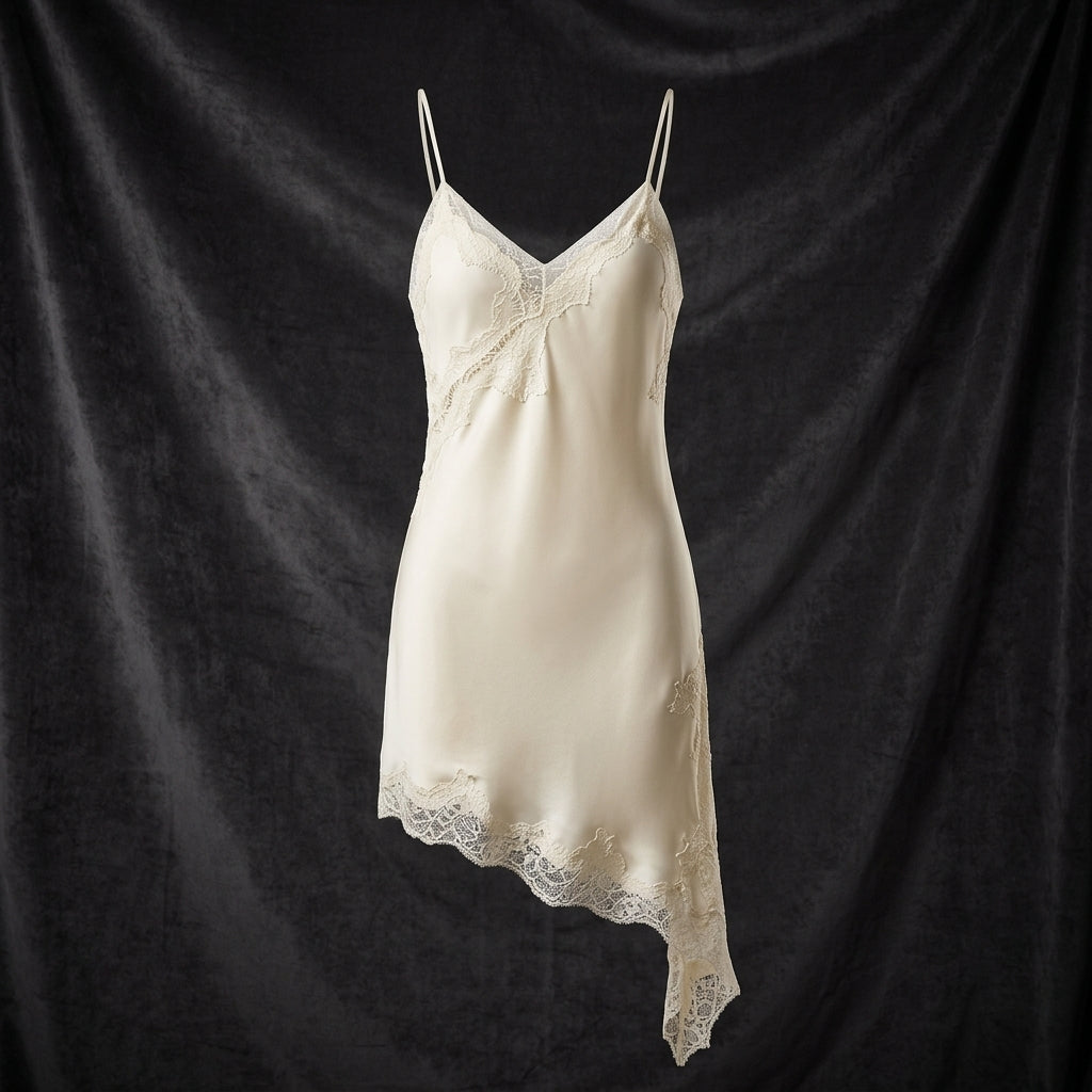 Asymmetric Lace Satin Mini Dress