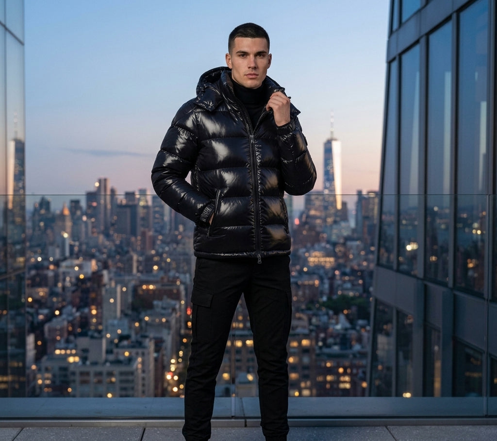Glossy Down Puffer Jacket with Detachable Hood