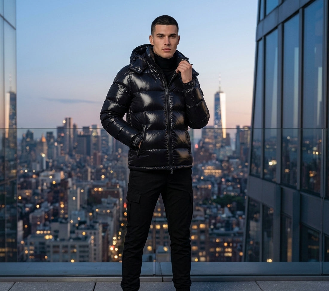 Glossy Down Puffer Jacket with Detachable Hood