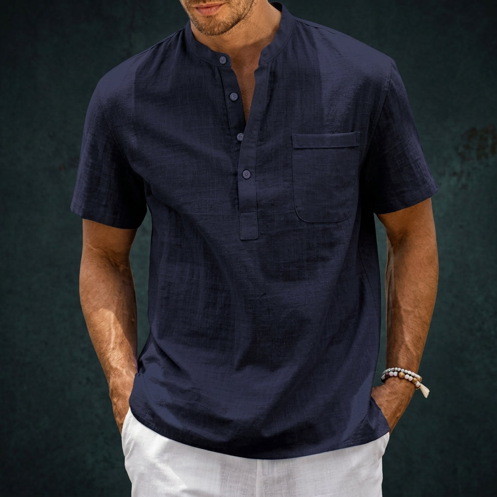Riviera Linen-Blend Henley Shirt