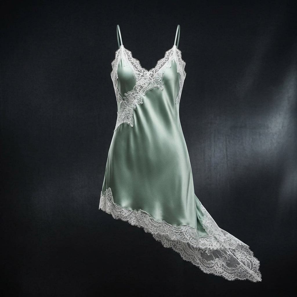 Asymmetric Lace Satin Mini Dress