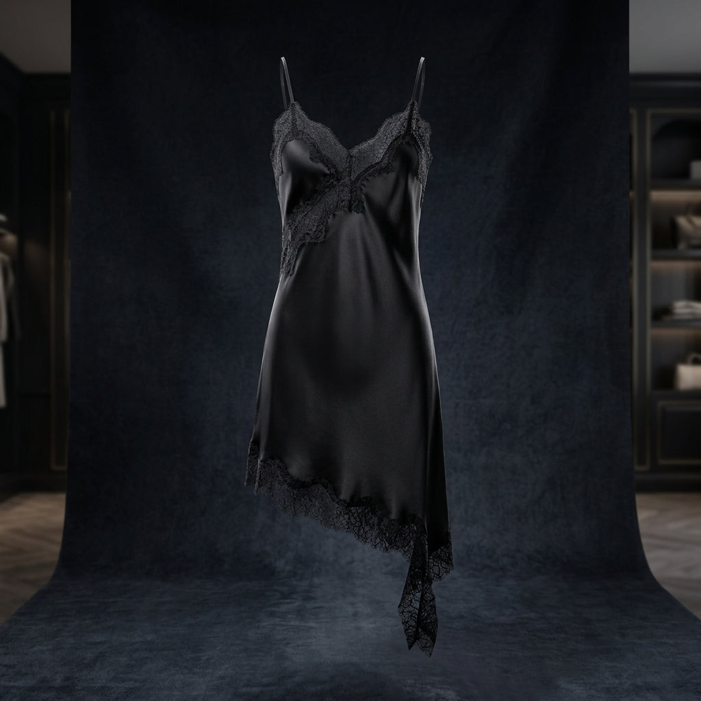 Asymmetric Lace Satin Mini Dress