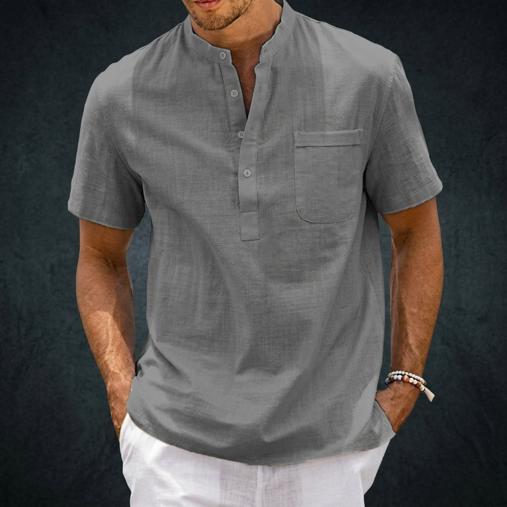 Riviera Linen-Blend Henley Shirt