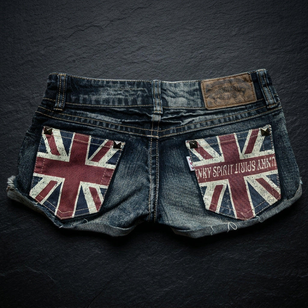 Short en Denim Y2K Underground Taille Basse Délavé