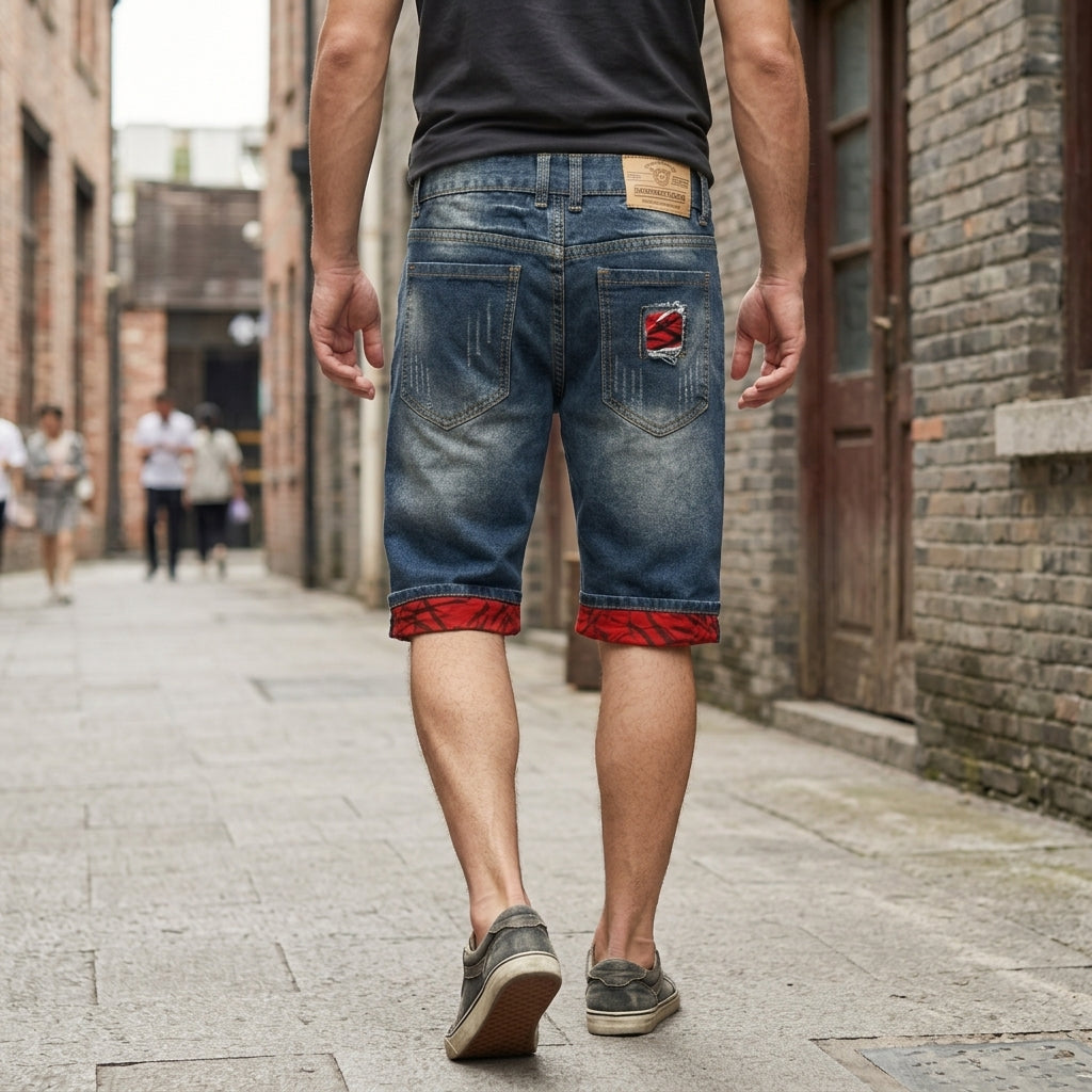 Distressed Patchwork Grunge Denim Shorts | Y2K Streetwear Hip-Hop Heavy Wash