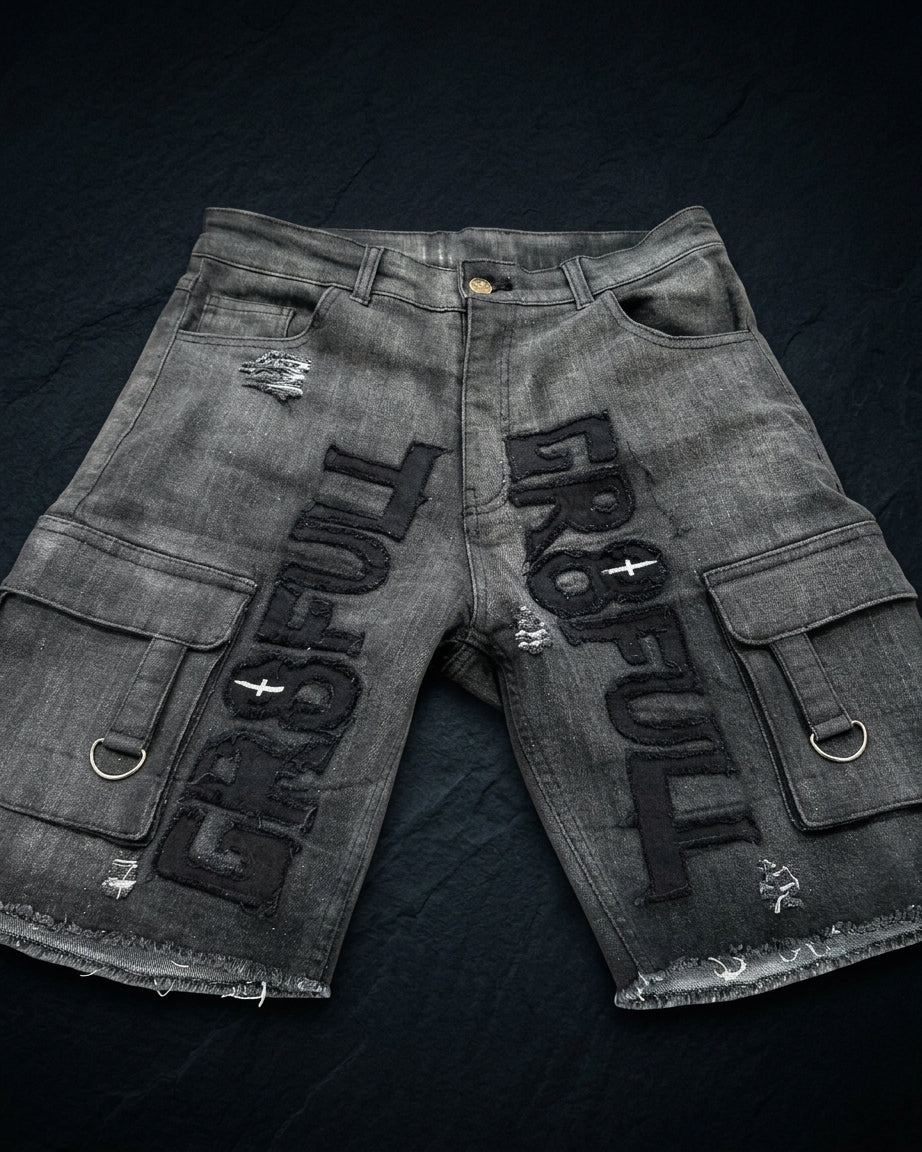 Y2K Heavy-Embroidered Baggy Denim Shorts