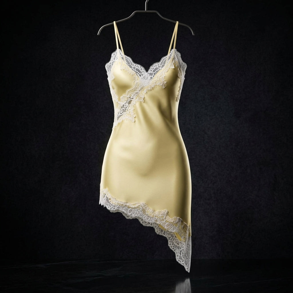 Asymmetric Lace Satin Mini Dress