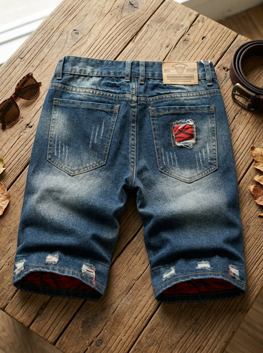 Distressed Patchwork Grunge Denim Shorts | Y2K Streetwear Hip-Hop Heavy Wash