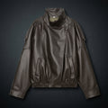 Oversized Vegan Leather Stand-Collar Jacket