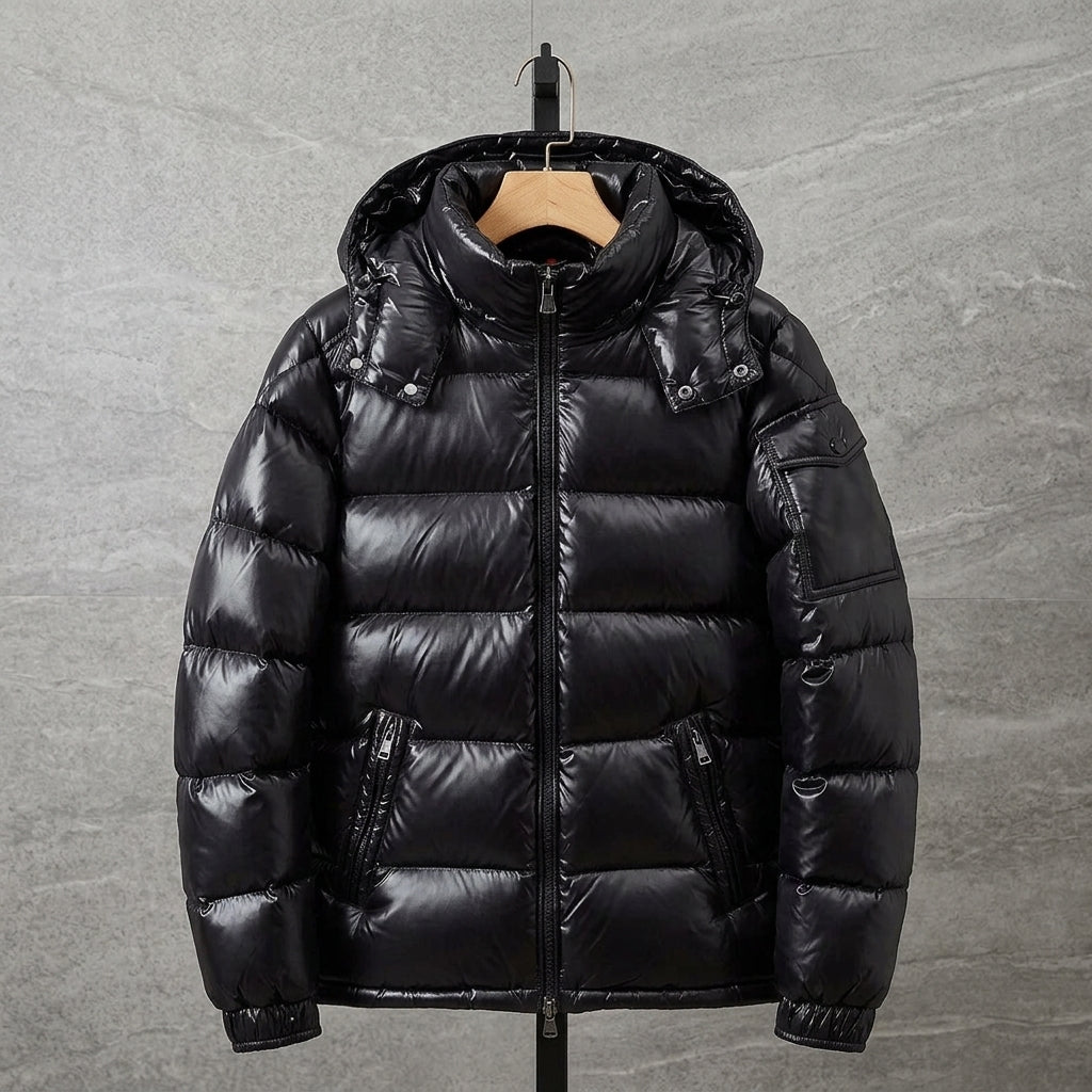 Glossy Down Puffer Jacket with Detachable Hood