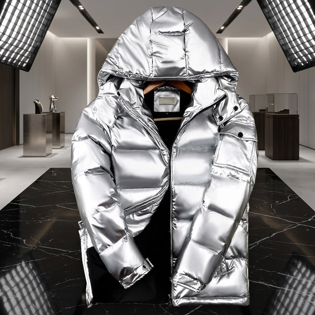 Glossy Down Puffer Jacket with Detachable Hood