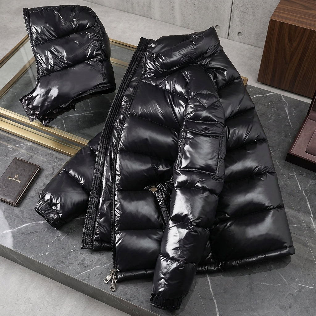 Glossy Down Puffer Jacket with Detachable Hood