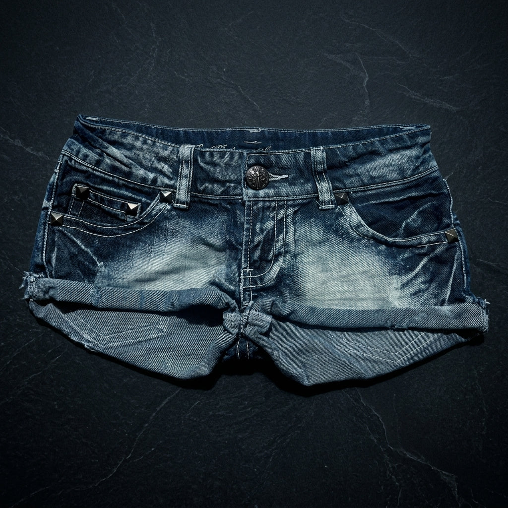 Short en Denim Y2K Underground Taille Basse Délavé