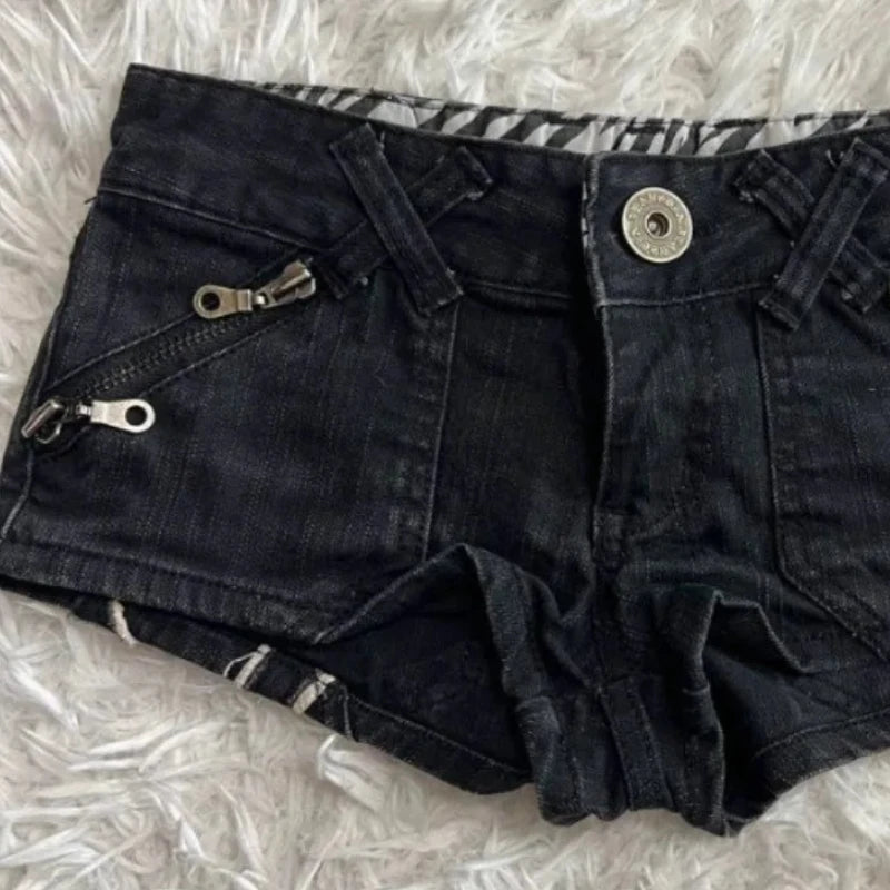 Short en Denim Y2K Underground Taille Basse Délavé