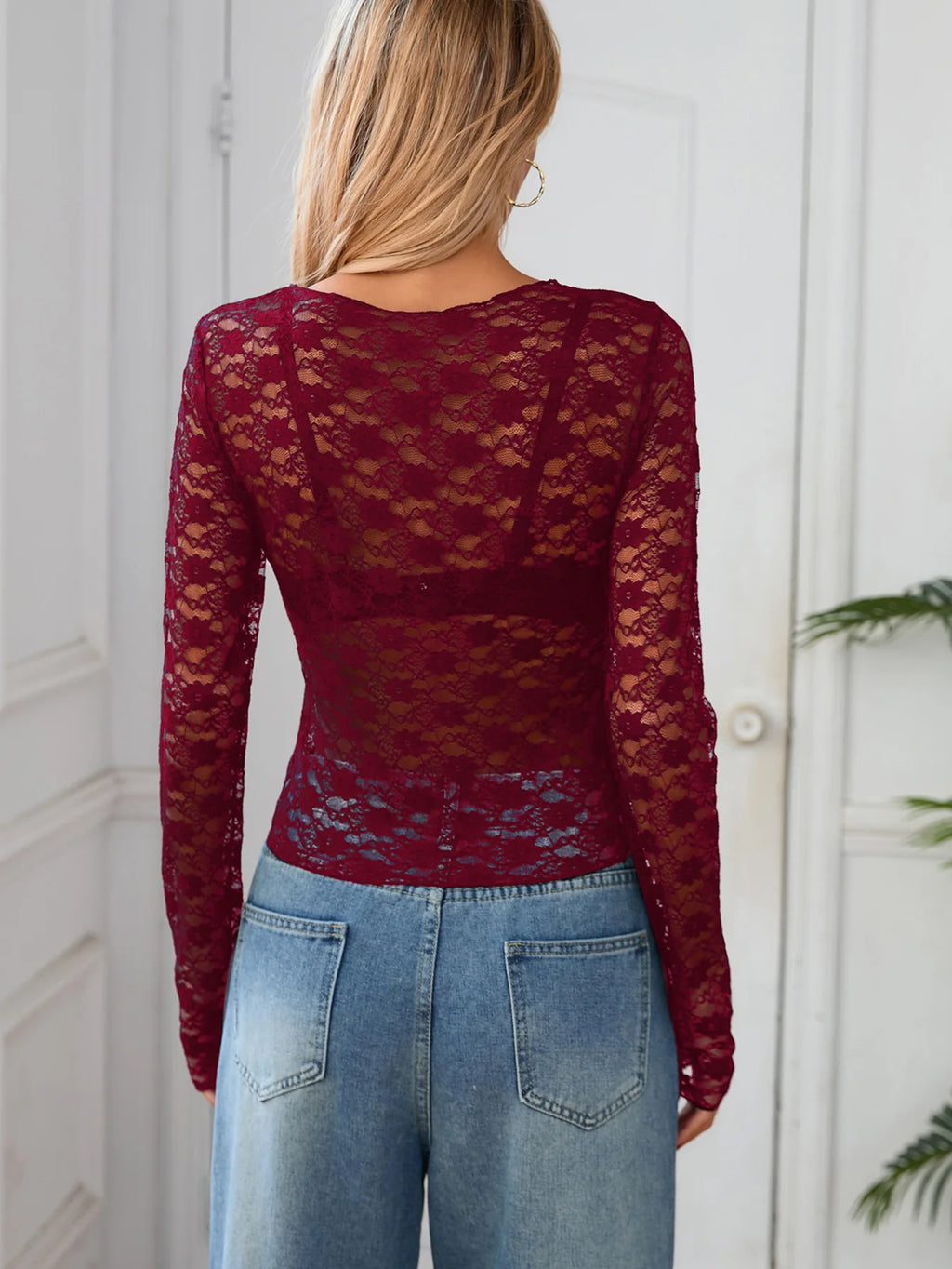 Long-Sleeve Lace-Trim Slim Tee