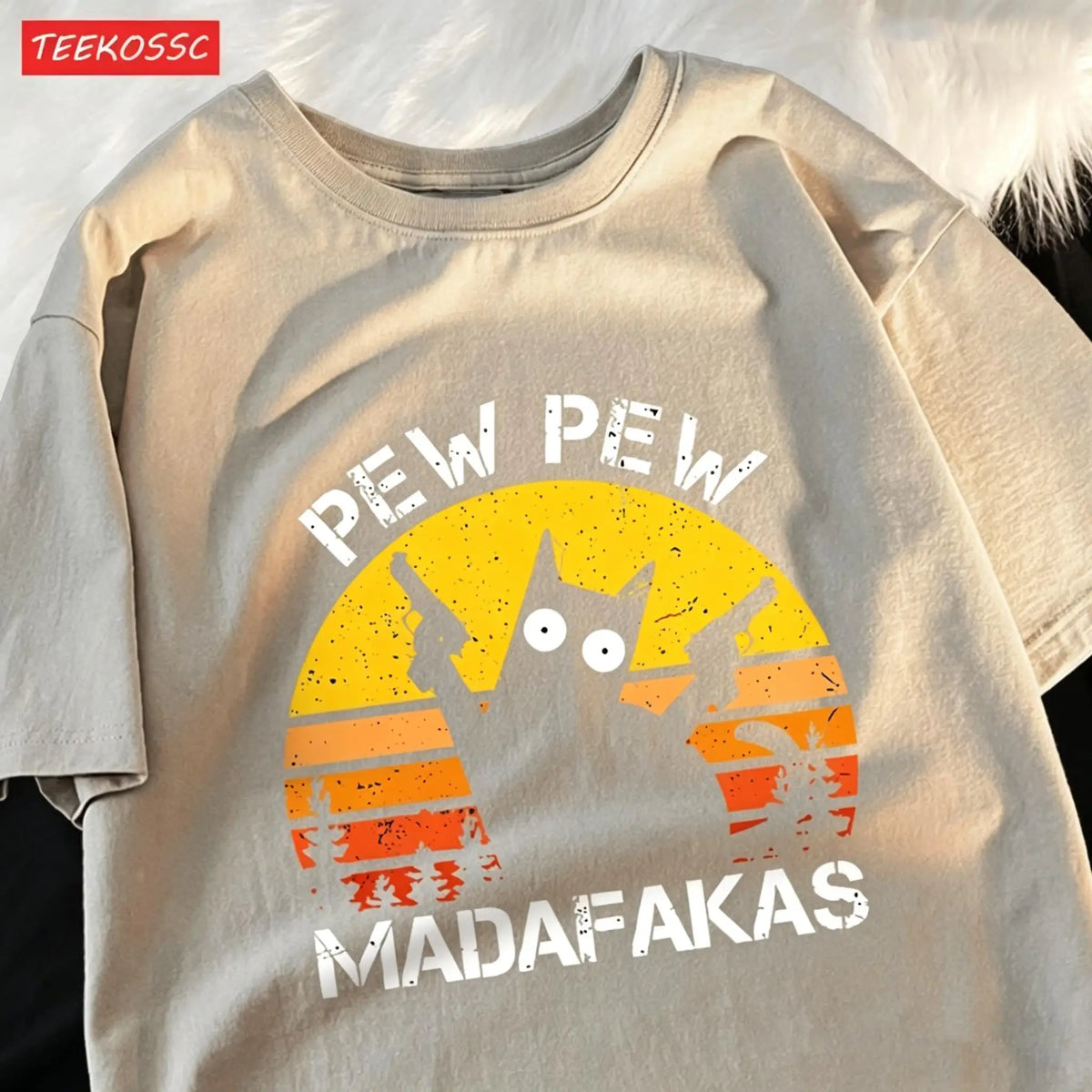Pew Pew Madafakas Retro Cat Graphic Tee