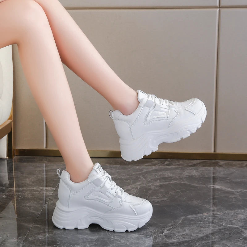 Platform Lace-Up Sneakers – White & Black