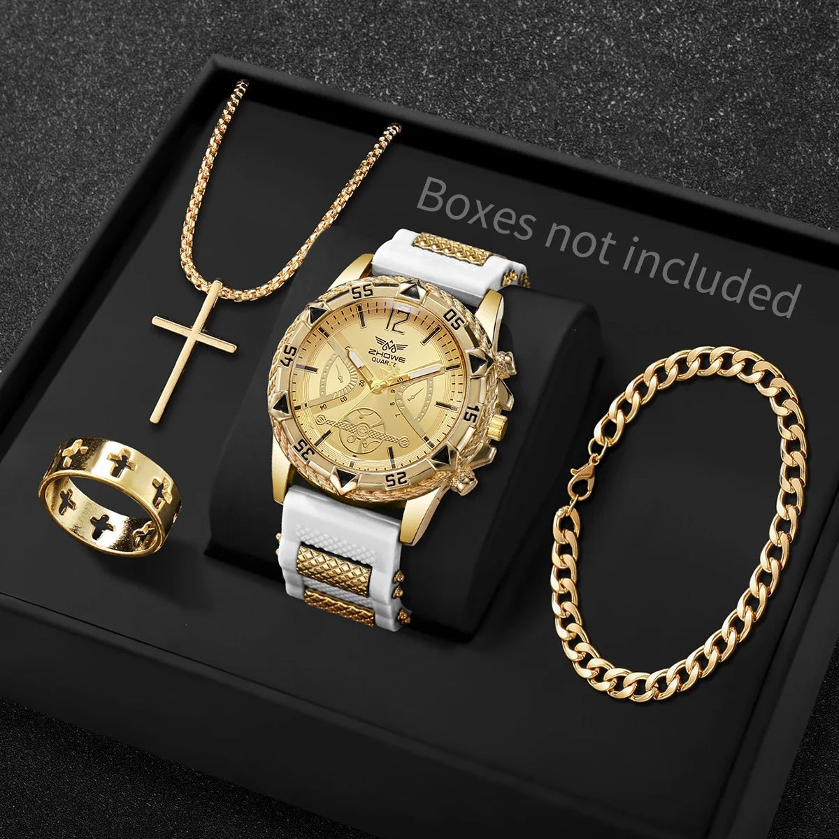 Imperial 4-Piece Arabic Dial Watch & Jewelry Set