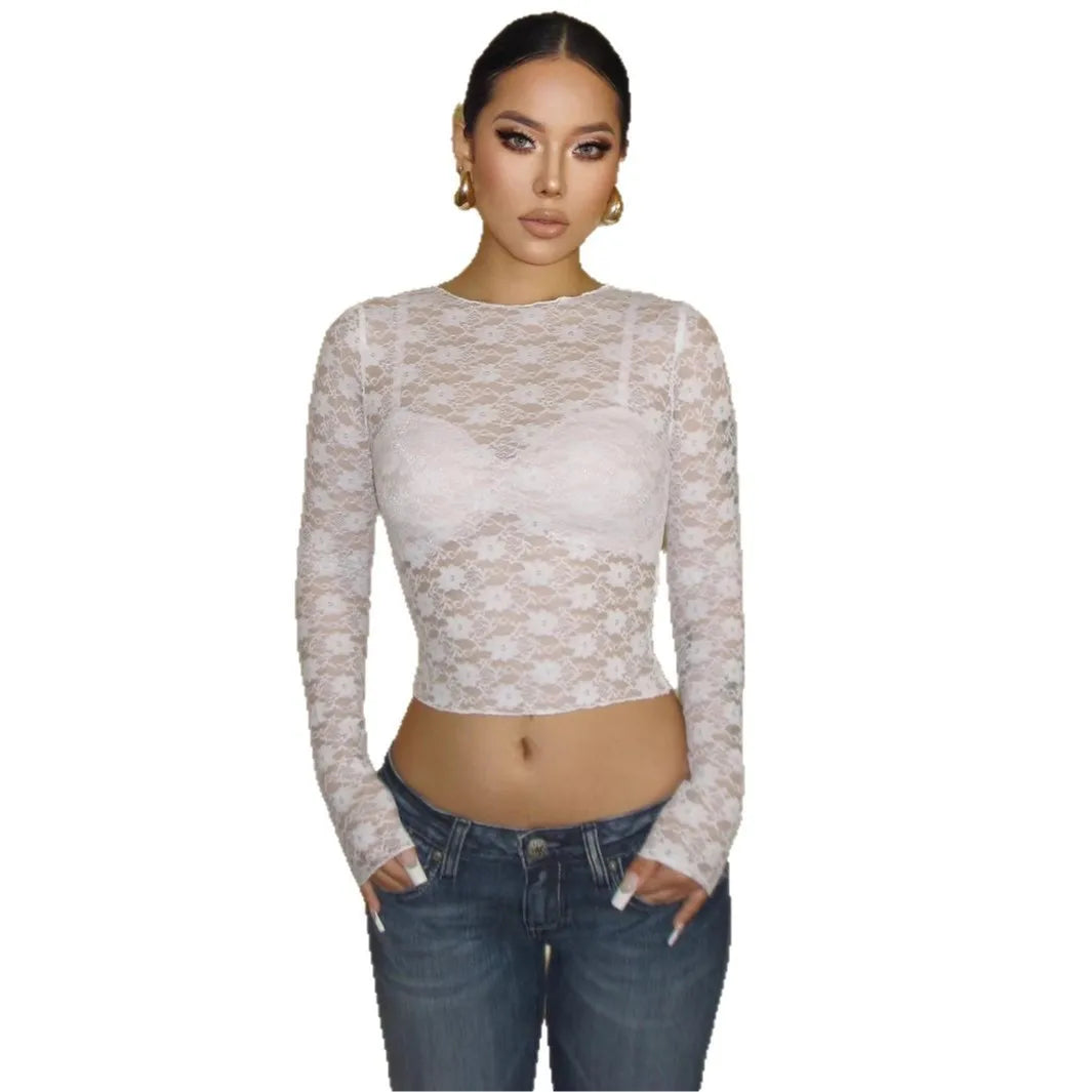 Long-Sleeve Lace-Trim Slim Tee