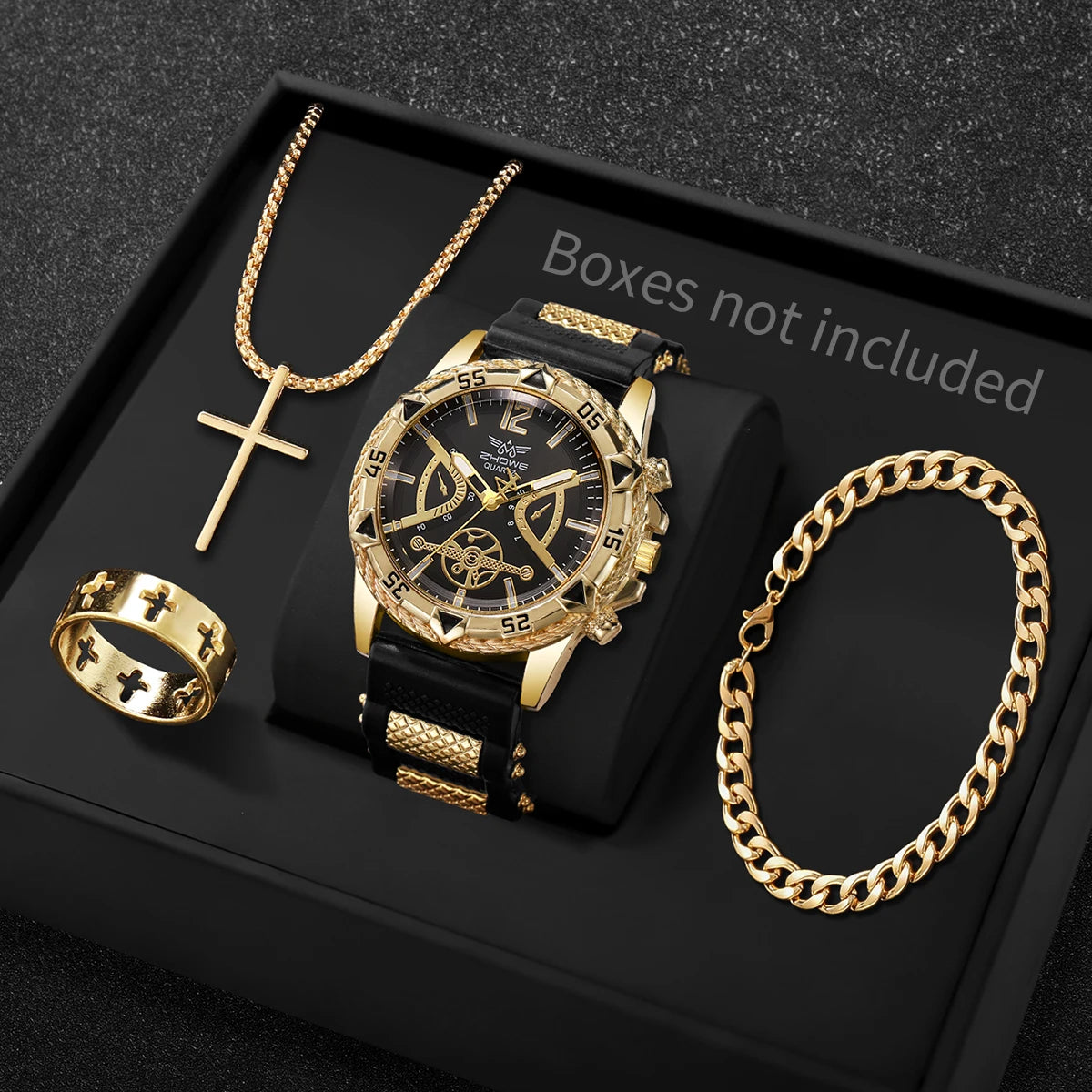 Imperial 4-Piece Arabic Dial Watch & Jewelry Set