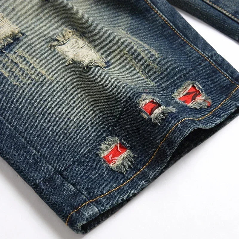Distressed Patchwork Grunge Denim Shorts | Y2K Streetwear Hip-Hop Heavy Wash