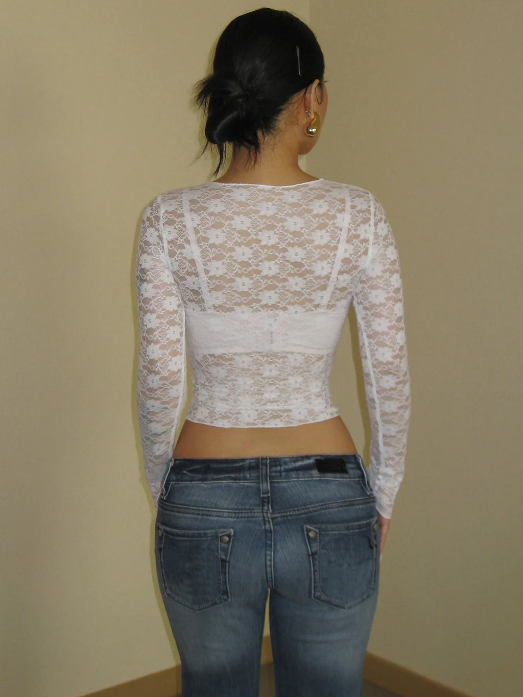Long-Sleeve Lace-Trim Slim Tee