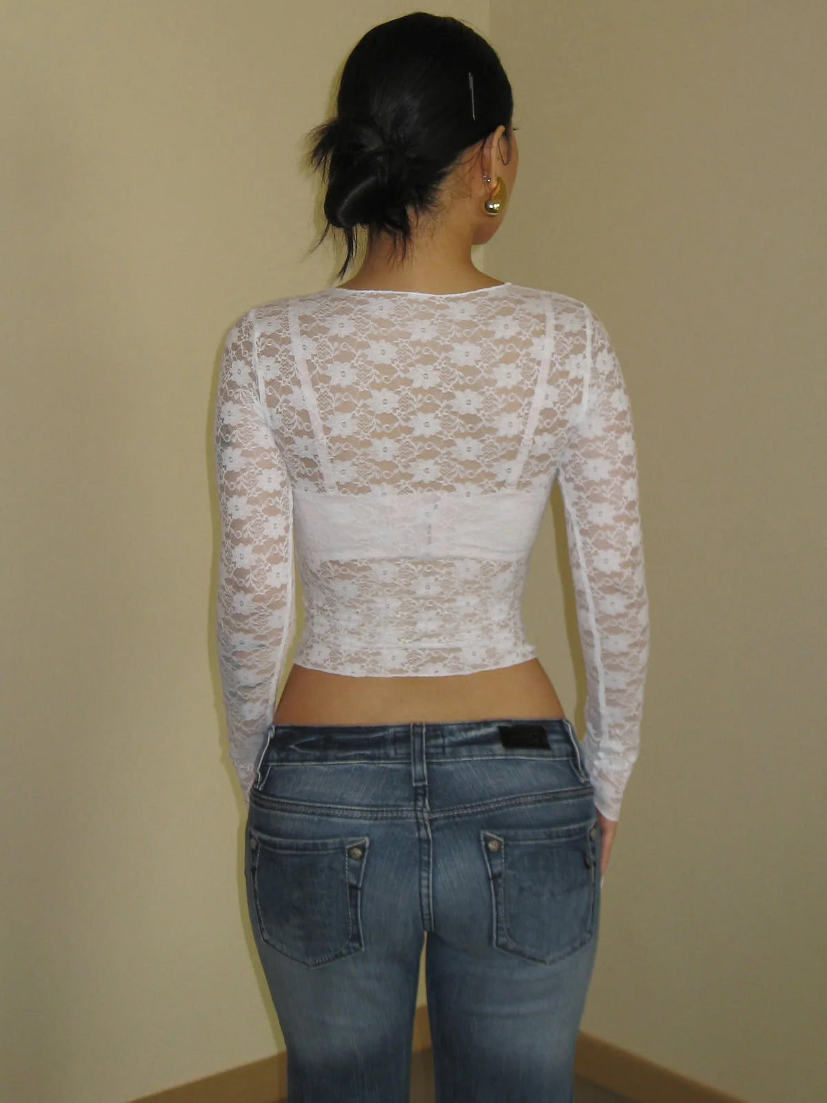 Long-Sleeve Lace-Trim Slim Tee
