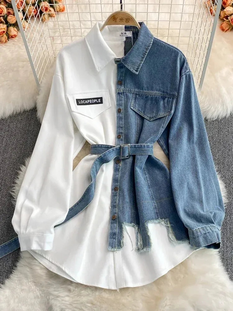 Hybrid Contrast Denim & Cotton Overshirt