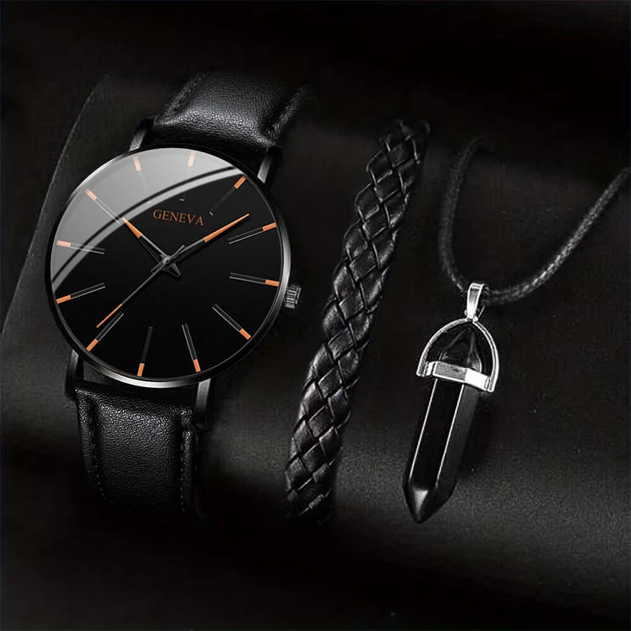Men's Quartz Watch & Accessory Set