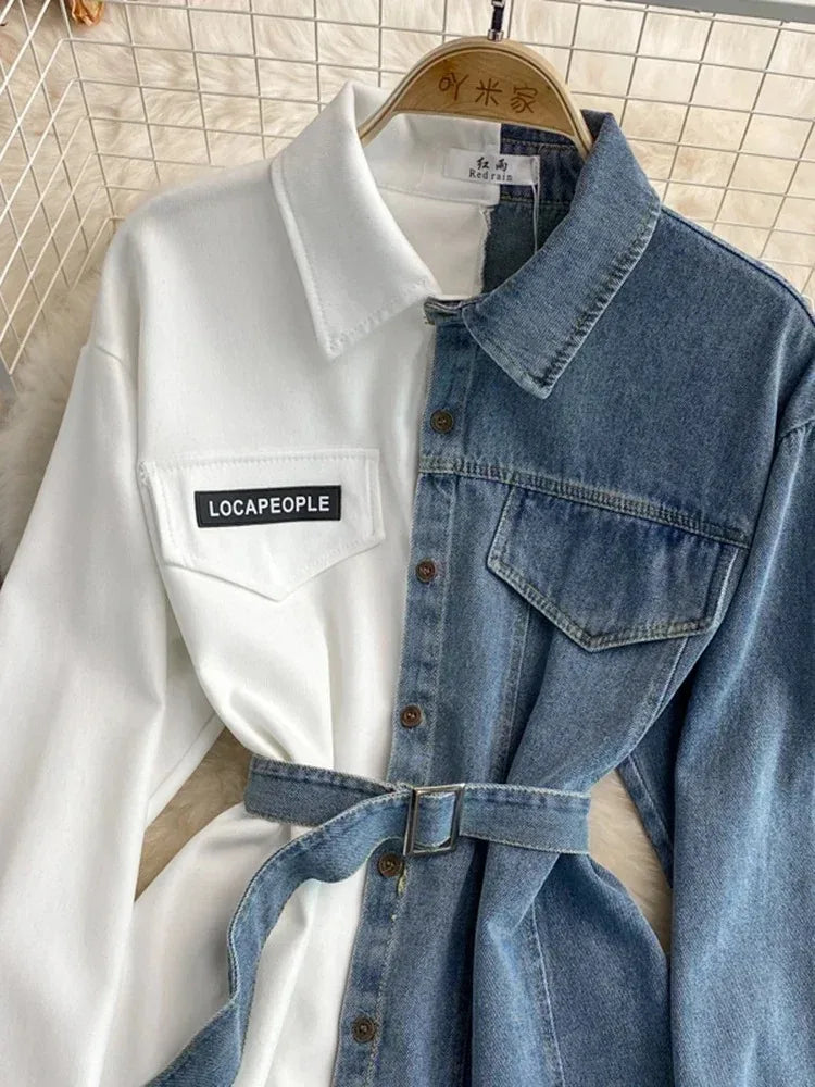 Hybrid Contrast Denim & Cotton Overshirt