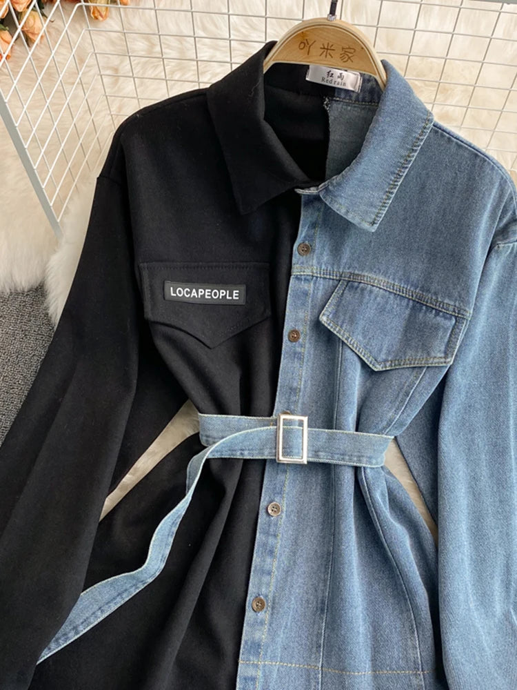 Hybrid Contrast Denim & Cotton Overshirt