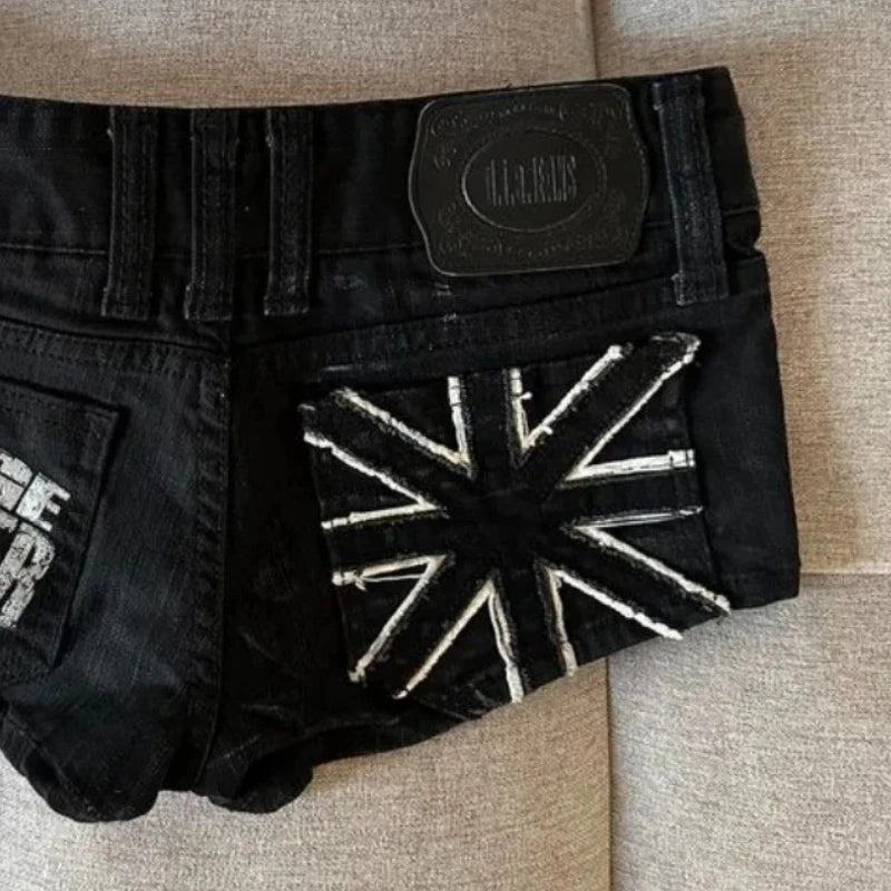 Short en Denim Y2K Underground Taille Basse Délavé