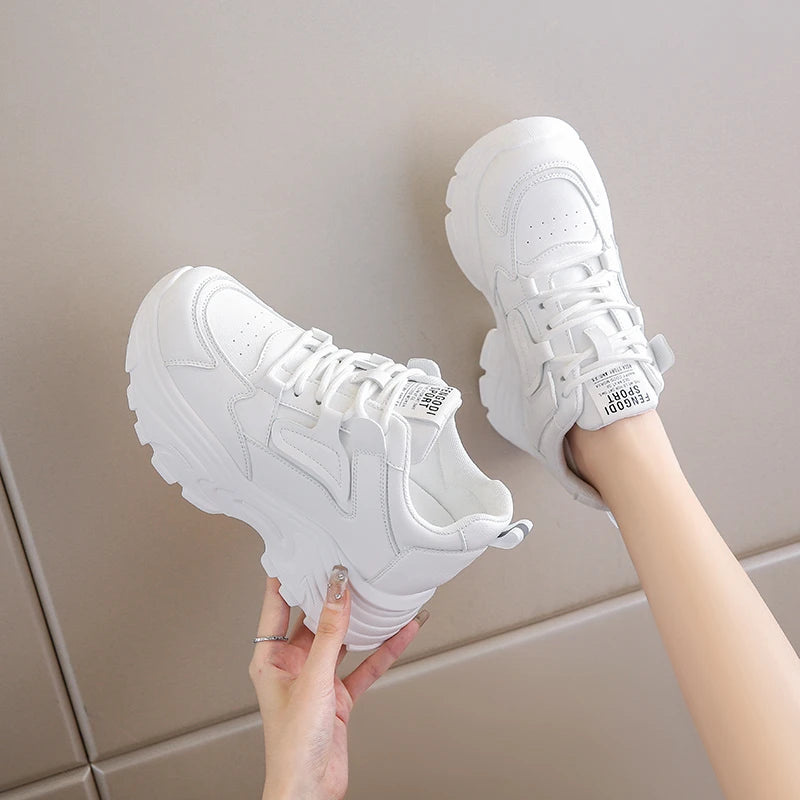 Platform Lace-Up Sneakers – White & Black