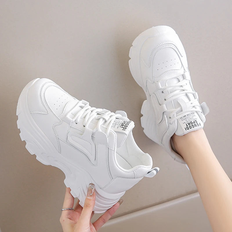 Platform Lace-Up Sneakers – White & Black